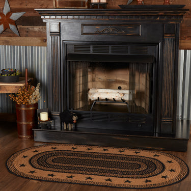 Farmhouse Jute Braided Rug Oval Stencil Stars Border 3'x5' with Rug Pad VHC Brands